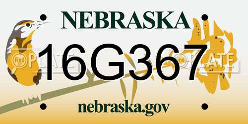16G367 Nebraska License Plate