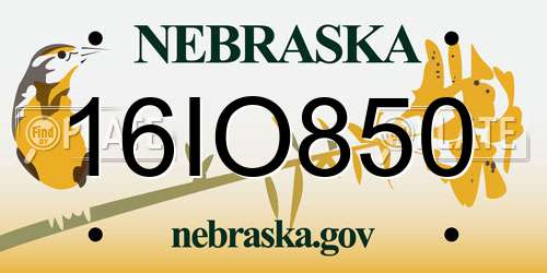 16IO850 Nebraska License Plate