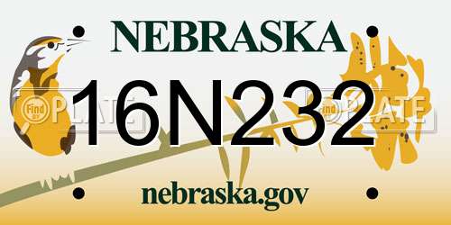 16N232 Nebraska License Plate