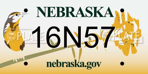 16N57 Nebraska License Plate
