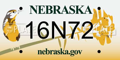 16N72 Nebraska License Plate