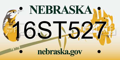 16ST527 Nebraska License Plate