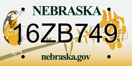 16ZB749 Nebraska License Plate