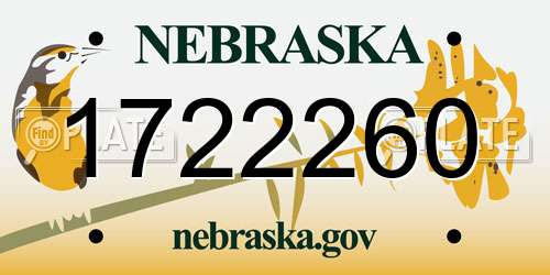 1722260 Nebraska License Plate
