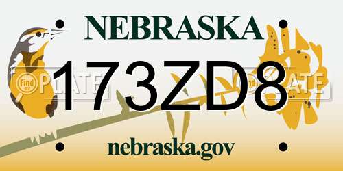 173ZD8 Nebraska License Plate