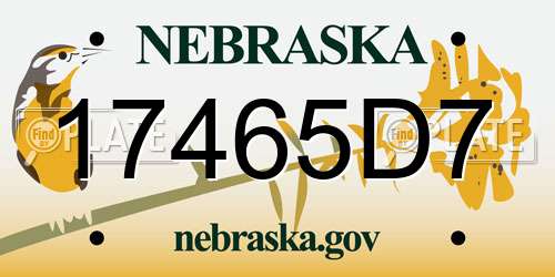 17465D7 Nebraska License Plate