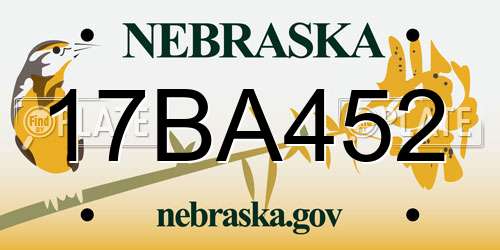 17BA452 Nebraska License Plate