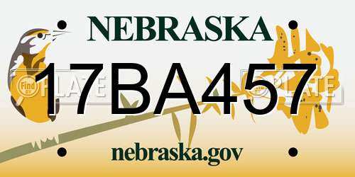 17BA457 Nebraska License Plate