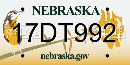 17DT992 Nebraska License Plate