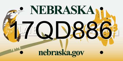 17QD886 Nebraska License Plate