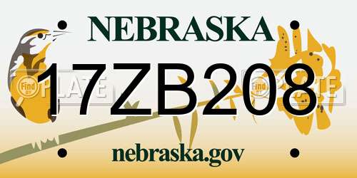 17ZB208 Nebraska License Plate