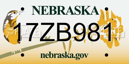 17ZB981 Nebraska License Plate