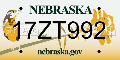 17ZT992 Nebraska License Plate