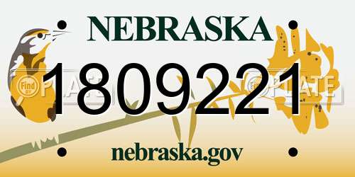 1809221 Nebraska License Plate