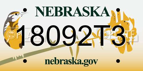 18092T3 Nebraska License Plate