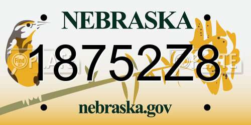 18752Z8 Nebraska License Plate