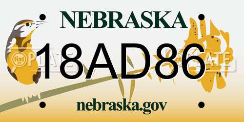 18AD86 Nebraska License Plate