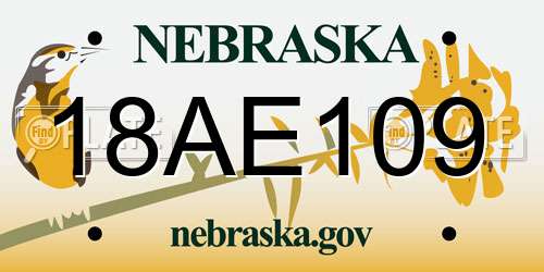 18AE109 Nebraska License Plate