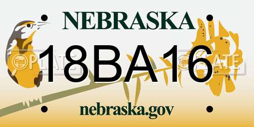 18BA16 Nebraska License Plate