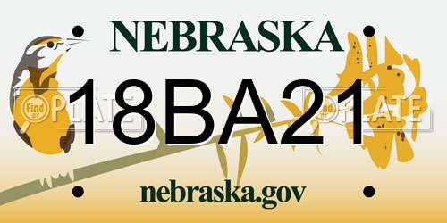 18BA21 Nebraska License Plate