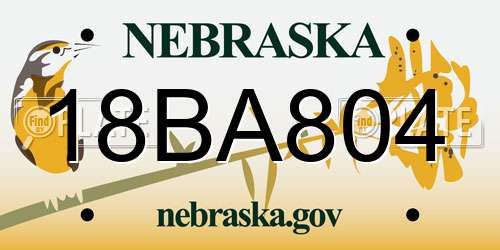 18BA804 Nebraska License Plate
