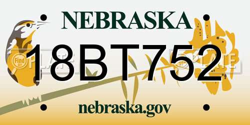 18BT752 Nebraska License Plate