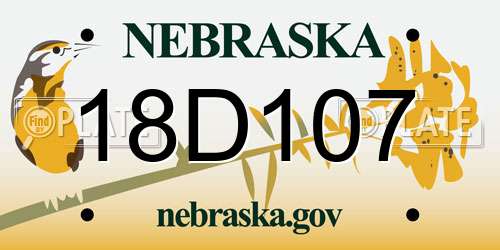 18D107 Nebraska License Plate