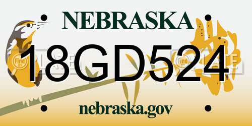 18GD524 Nebraska License Plate