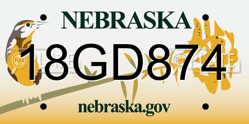 18GD874 Nebraska License Plate