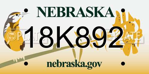 18K892 Nebraska License Plate