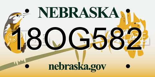 18OG582 Nebraska License Plate