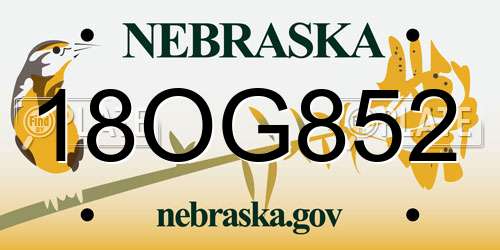 18OG852 Nebraska License Plate