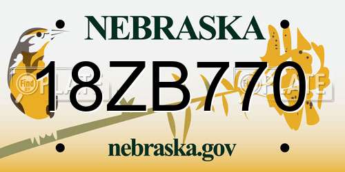 18ZB770 Nebraska License Plate