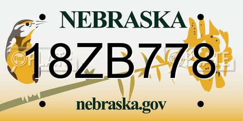 18ZB778 Nebraska License Plate