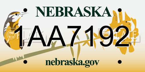 1AA7192 Nebraska License Plate