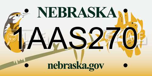 1AAS270 Nebraska License Plate