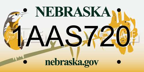 1AAS720 Nebraska License Plate