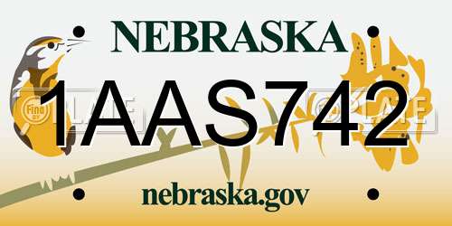 1AAS742 Nebraska License Plate