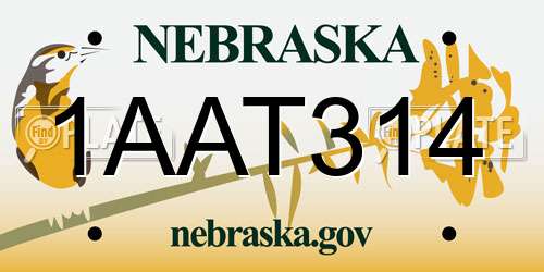 1AAT314 Nebraska License Plate