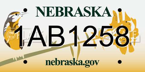 1AB1258 Nebraska License Plate