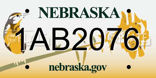 1AB2076 Nebraska License Plate