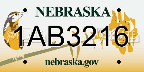 1AB3216 Nebraska License Plate
