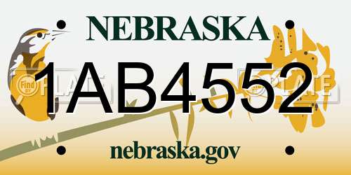 1AB4552 Nebraska License Plate