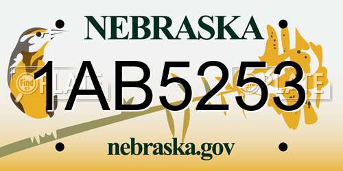 1AB5253 Nebraska License Plate