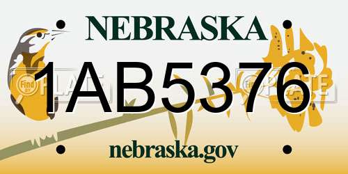 1AB5376 Nebraska License Plate