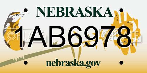 1AB6978 Nebraska License Plate