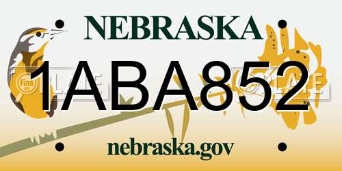 1ABA852 Nebraska License Plate