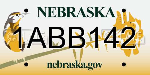 1ABB142 Nebraska License Plate