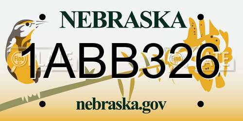 1ABB326 Nebraska License Plate
