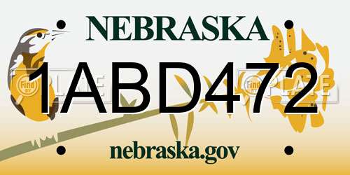 1ABD472 Nebraska License Plate